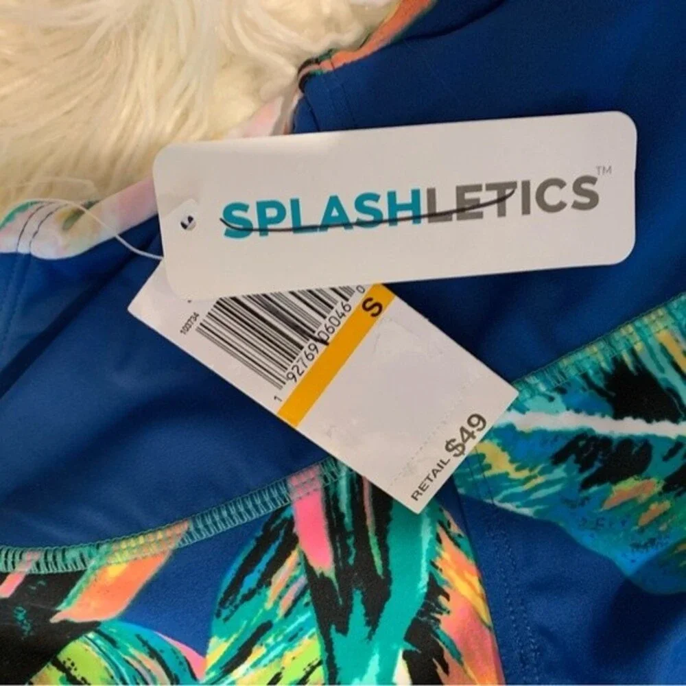 NWT Splashletics Tankini Top Swim Blue Ruched S‎
